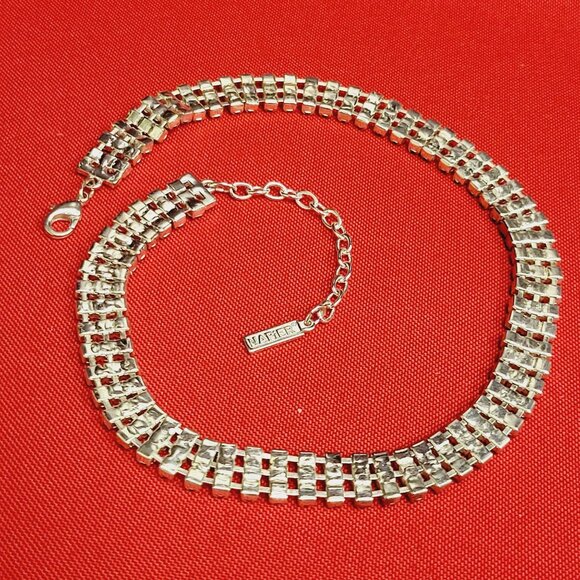 Vintage Napier Necklace Silvertone 3 Rows Layered Rhinestones - Picture 3 of 10